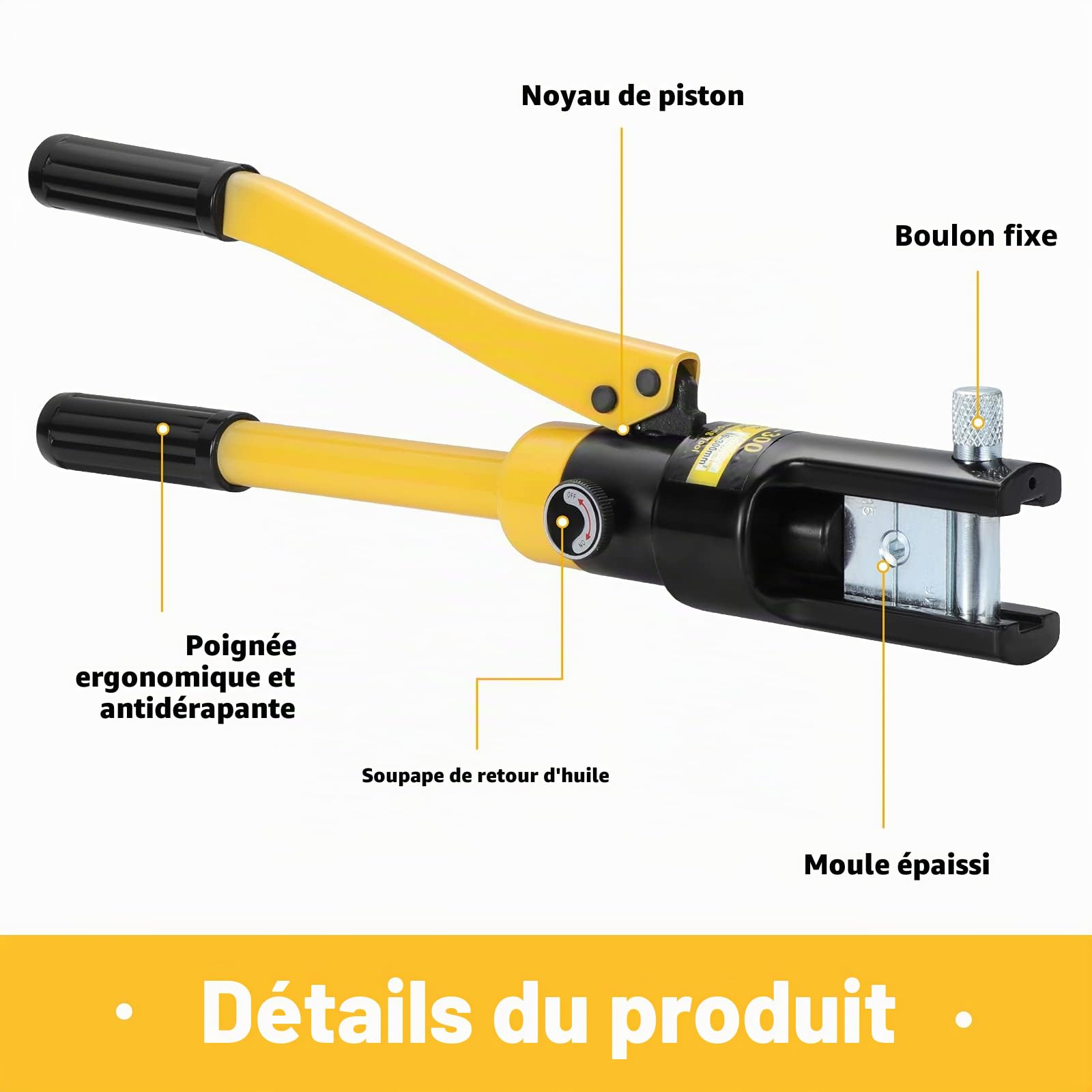 Pince à Sertir Hydraulique 8-300mm², 16 Tonnes Outil de Sertissage Hydraulique, Sertisseuse Hydraulique avec 13 Matrices pour Cosses Cuivre et Aluminium