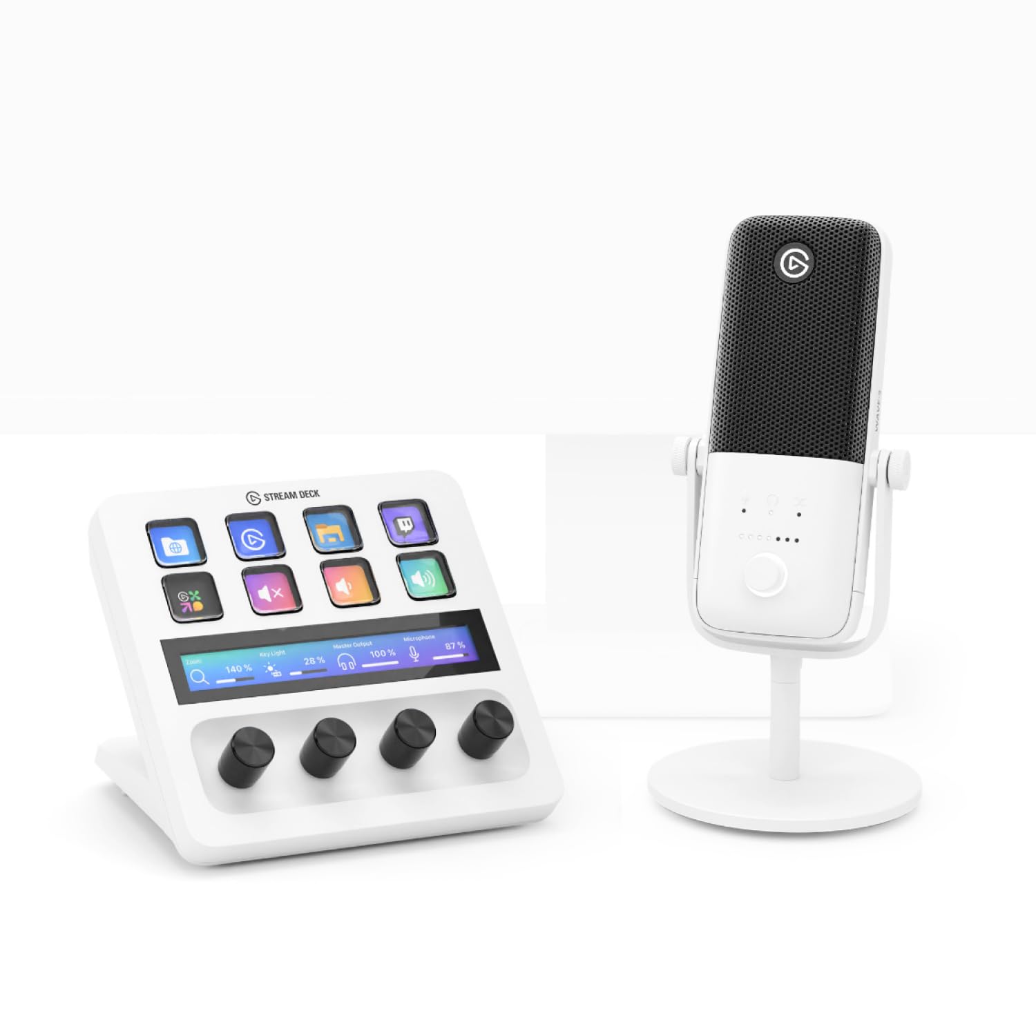 Elgato USB Audio Mix Blanc - Table de mixage audio, contrôleur de studio, microphone à condensateur USB pour le podcasting, le streaming, les créateurs de contenu, cadrans et touches LCD, PC/Mac