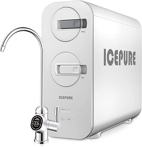 ICEPURE UTR400A Sistema de filtración de agua de ósmosis inversa de alto rendimiento de 600 GPD sin tanque, 1.51 de pura a drenaje, reducción TDS,