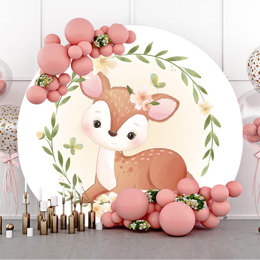 Aoihrraan 200 cm średnica kreskówka zwierzę okrągła fotografia tło dziecko sika jeleń kwiat wieniec ręcznie malowane tło fotograficzne na baby shower dziecko urodziny stół tort rozbić przyjęcie rekwizyty
