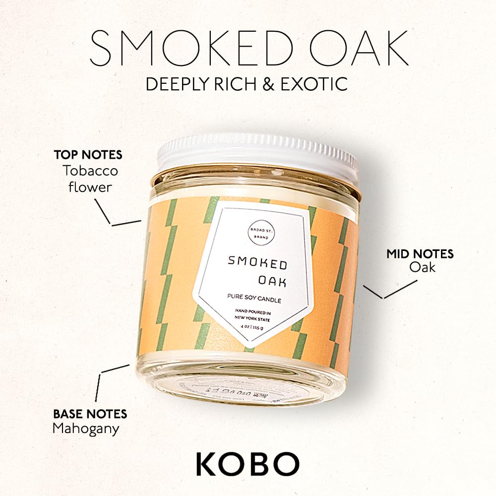 KOBO Smoked Oak Candle (4 oz) | Pastiche Collection | 100% Pure Soy Candle | All Natural Scented Candle, Hand-Poured in USA | 20 Hour Long Burning Candles | Decorative Candles, Scented Candles