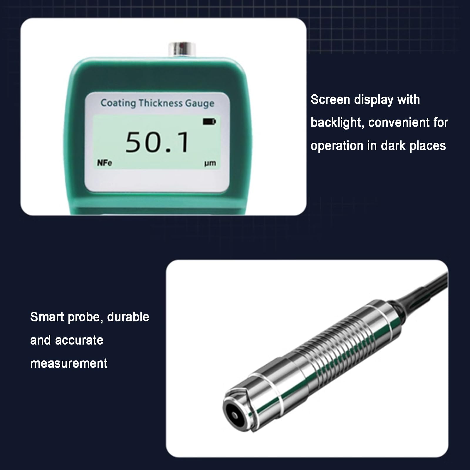 Przenośny miernik grubości lakieru, cyfrowy miernik grubości powłoki z wyświetlaczem LCD, zakres pomiarowy 0-1500um, rozdzielczość 0,01um dla metali