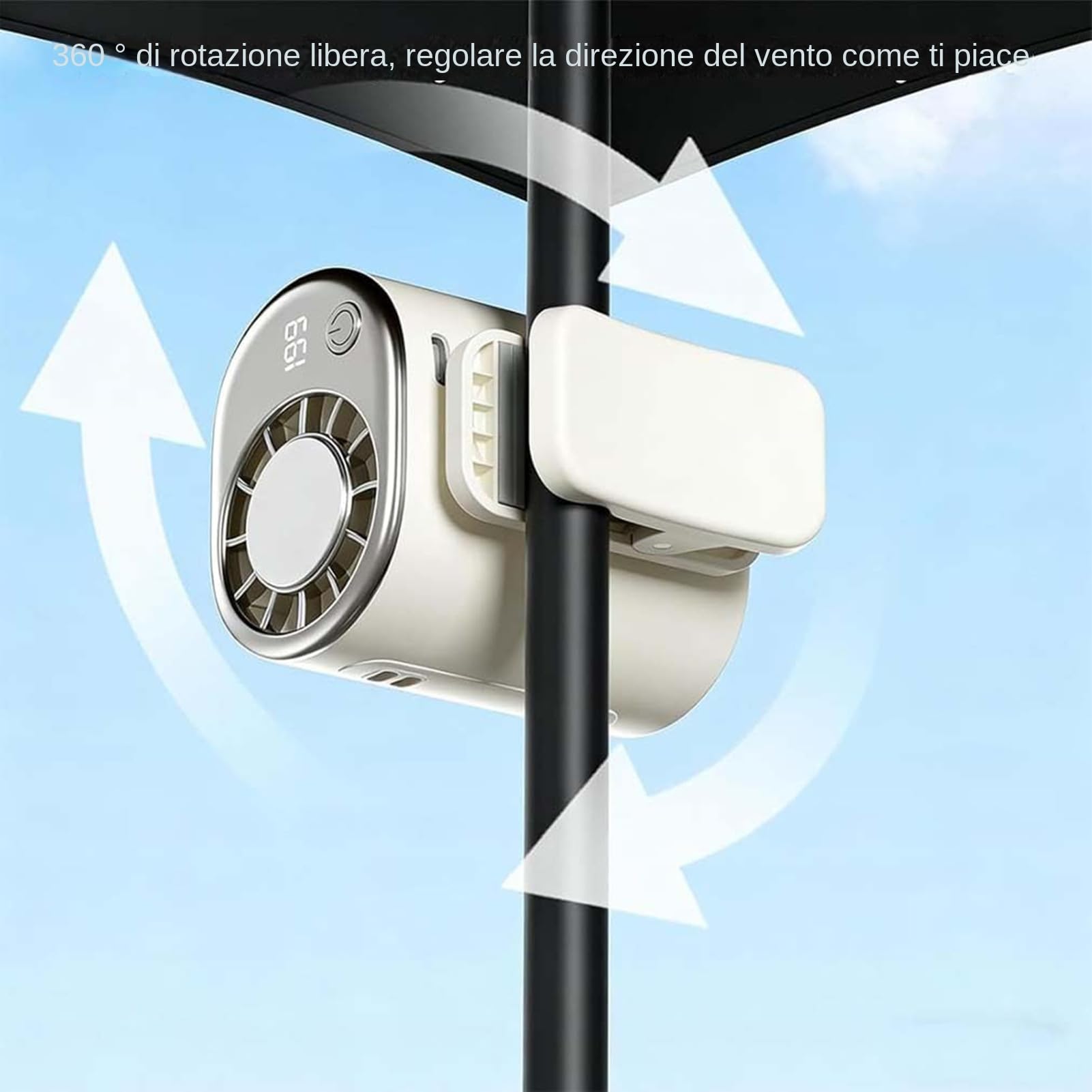 2026 Ventilatore Da Auto Con Clip Per Aria Condizionata Con Display A LED - Rotazione A 360°, Ventilatore Portatile A Clip Regolabile A 199 Velocità Con Raffreddamento Parziale A 16℃, USB Rechargeable