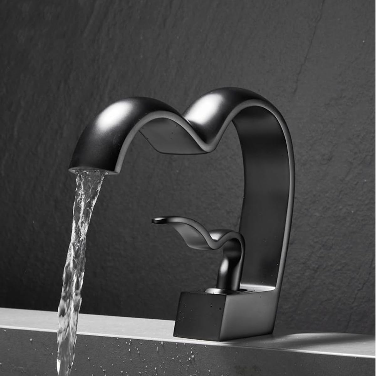 Grifo de baño negro para lavabo en cascada, grifo monomando de latón y grifo de lavabo ajustable, caliente y frío, cartucho cerámico, con mangueras