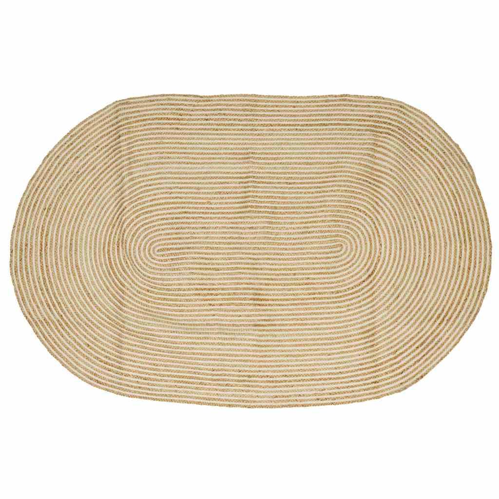 Tapis de salon, ovale, en toile de jute, blanc naturel, 245 x 152 cm, tissé à la main, lavable en machine, design moderne pour salon, chambre à coucher et couloir