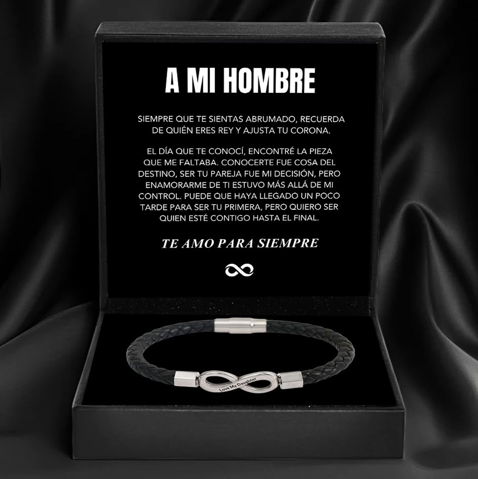 Personalized Custom Name,Spanish Card,To My Man, Wife & Girlfriend Stainless Steel Braided Bracelet for Men, for Birthday, Anniversary,Father's Day,Valentine's Day,Christmas Gifts2