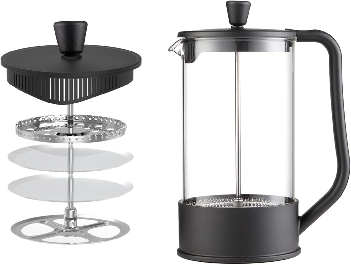 NALACAL French Press Coffee Maker, (34oz) Borosilicate Glass French Press with 4 Filters Heat Resistant French Press Coffee Brewing French Press Portable Glass Coffee Press for Camping Travel Gifts