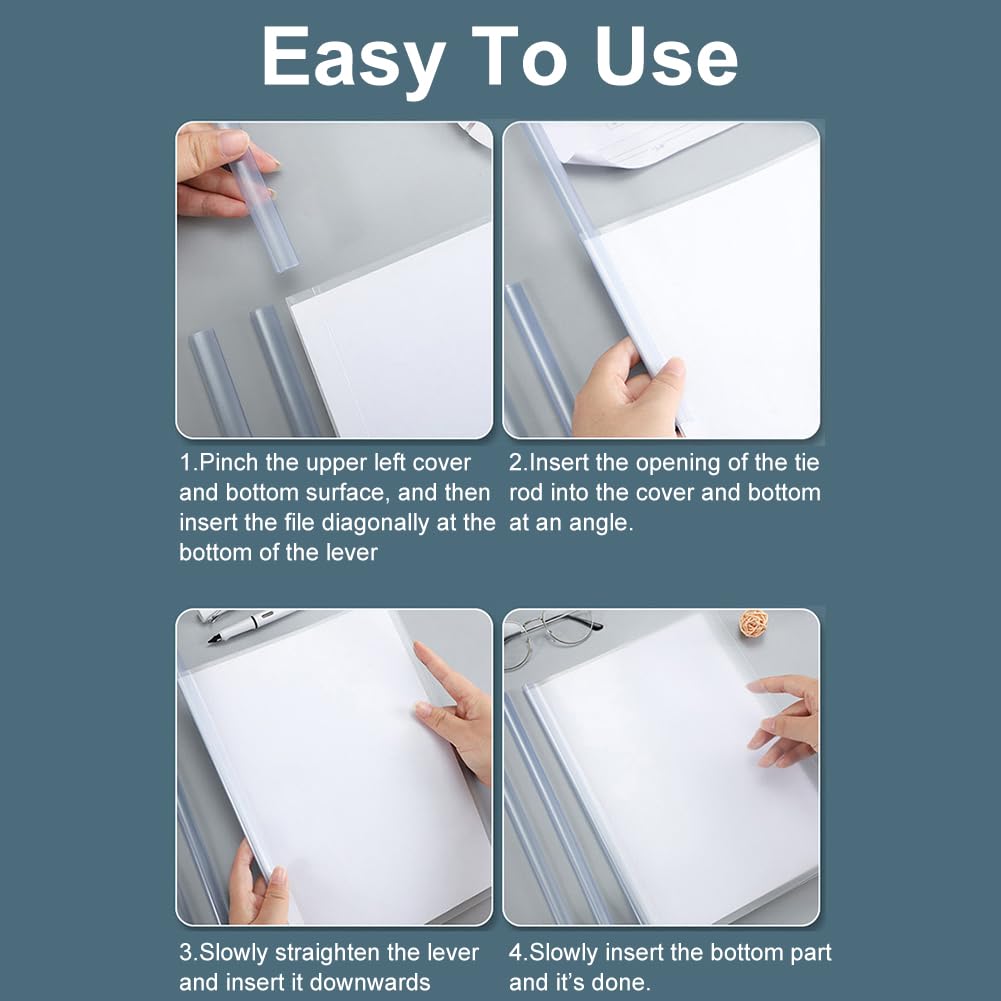 Lot 10 Couvertures Rapports A4 Transparentes Avec Barre Coulissante – Dossiers Clairs Pour École & Bureau