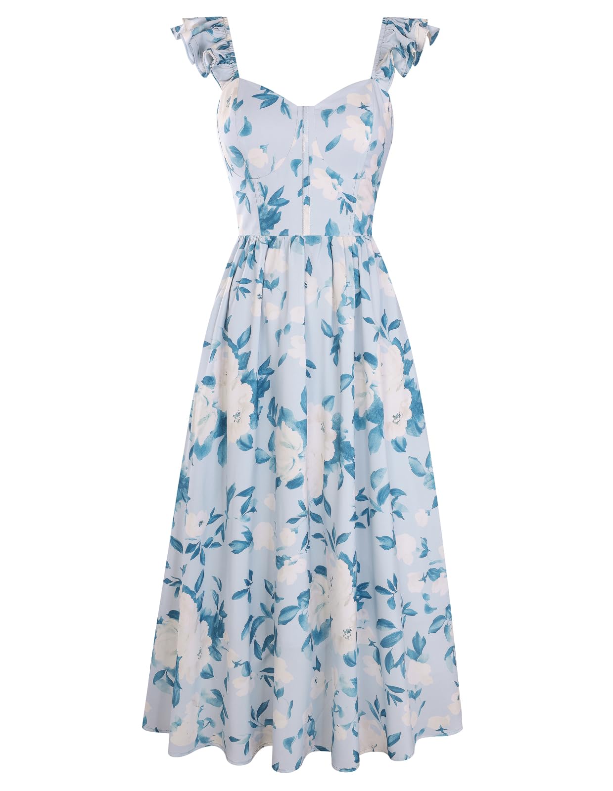 GRACE KARIN Robe D'Été pour Femme, Robe Longue Trapèze en Mousseline À Imprimé Floral Et Fines Bretelles, avec Poches