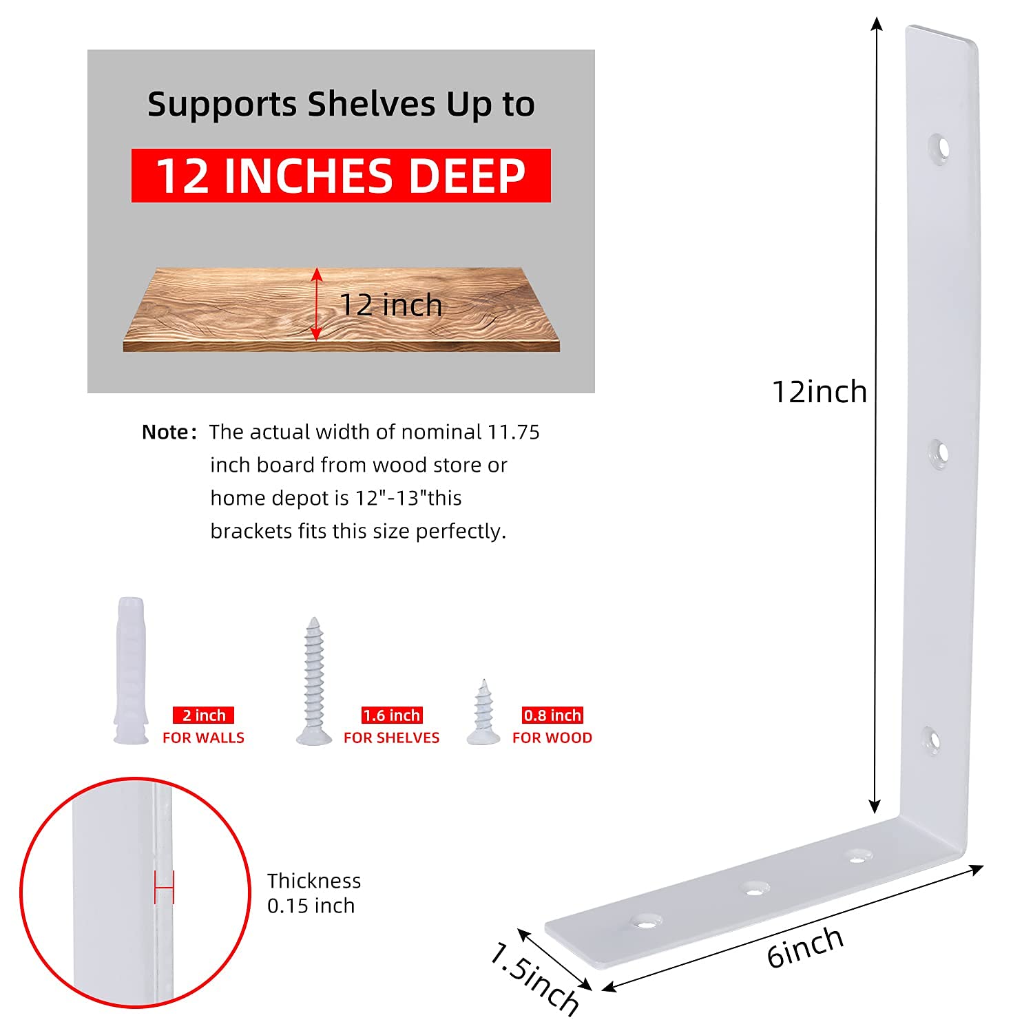Shelf Brackets 12 Inch Heavy Duty 8 Pack Brackets for Shelves LShaped Shelf Support Bracket