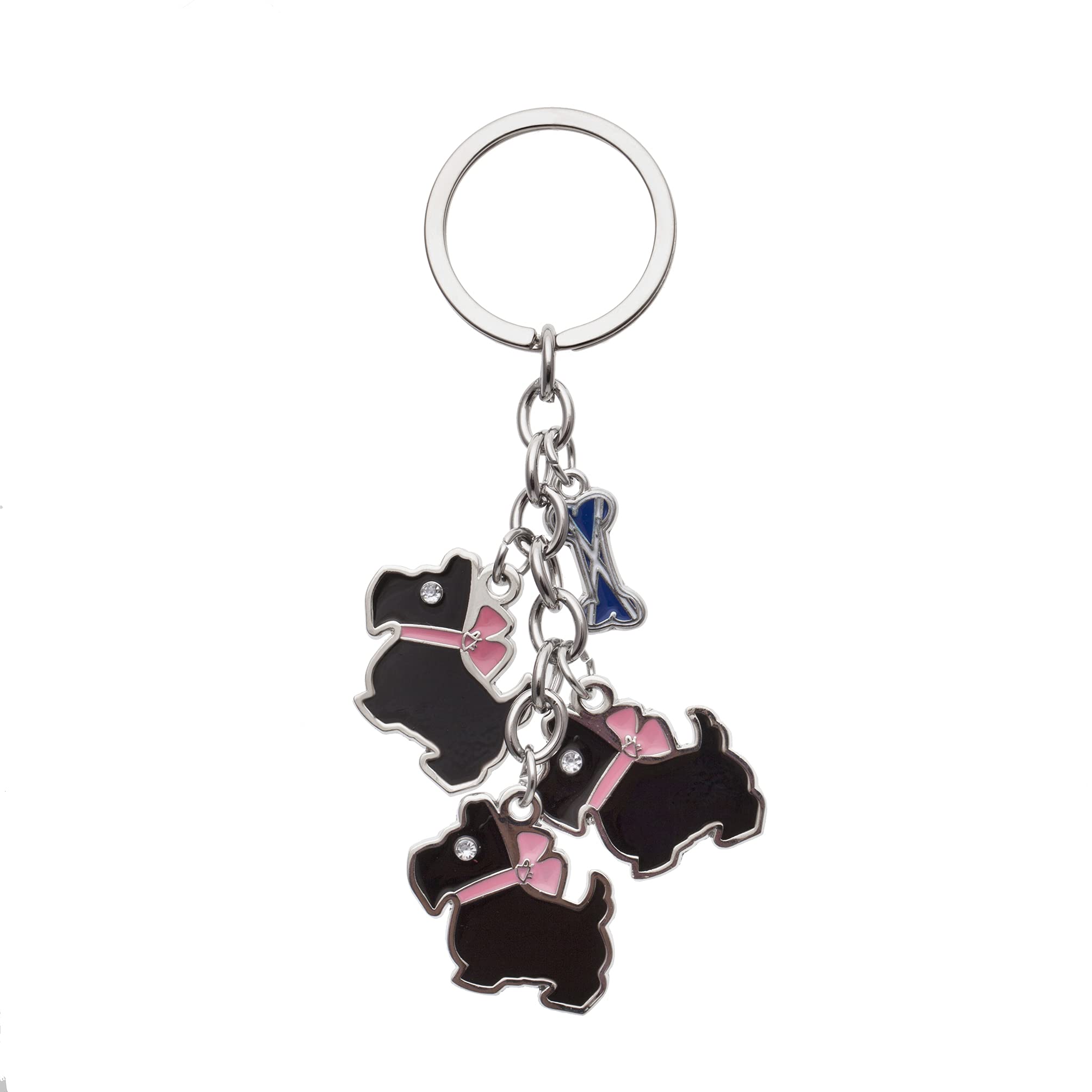 Scottish Saltire Multi Keyring Keychain Scotland Bag Charm (Multi Black Dog with Bone)
