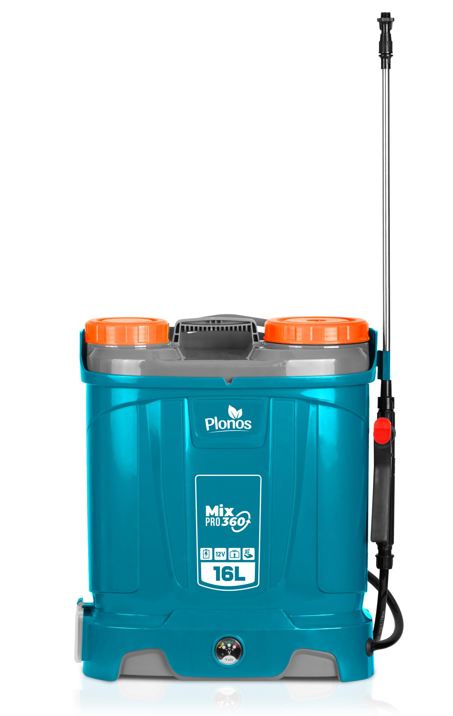 Pulvérisateur à Dos Capacité 16L Batterie 8Ah 12V 4 Buses Lance avec Mélangeur Bleu