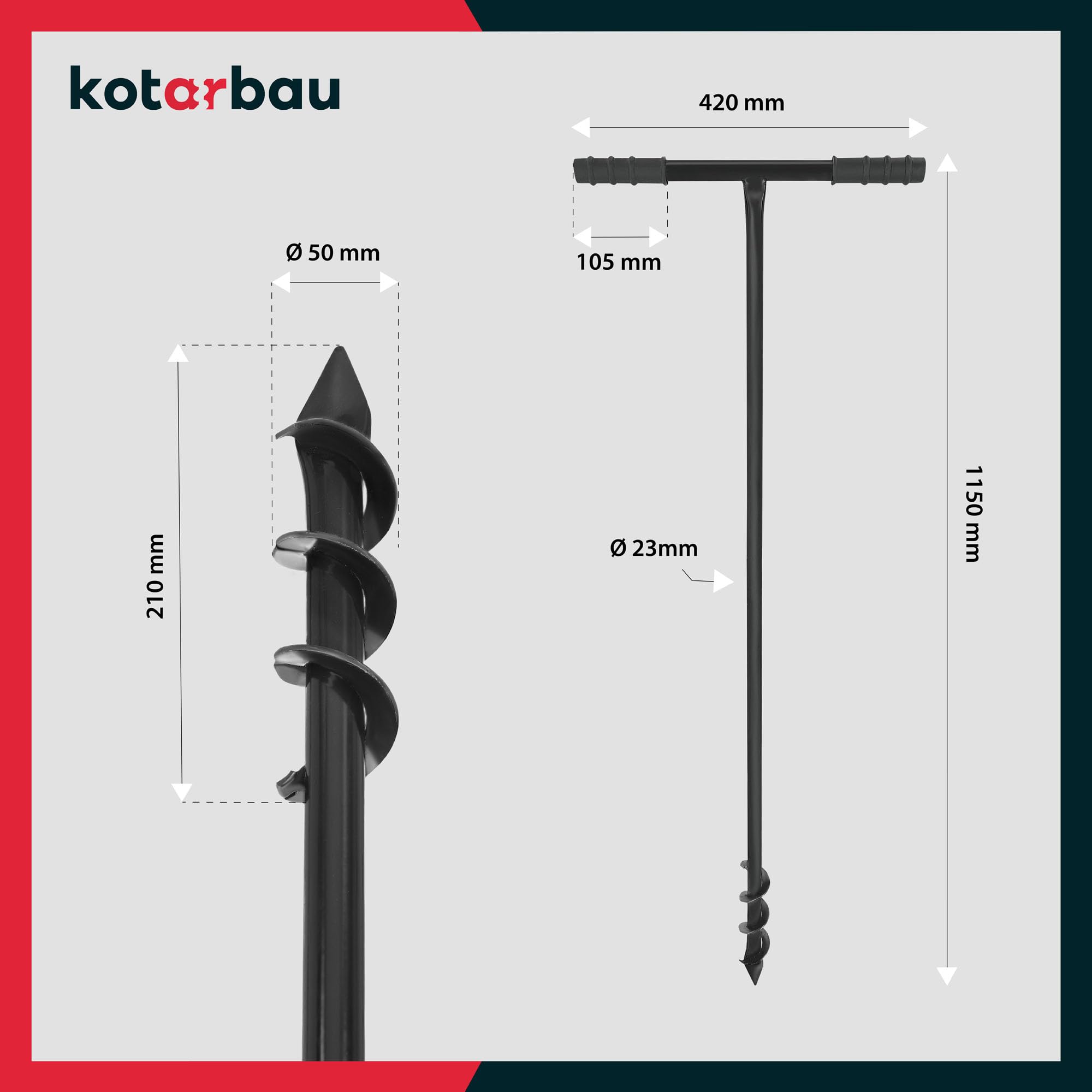 Barrena Manual KOTARBAU De 80 Mm | Ahoyadora De Mano Con Mango En T Antideslizante Para Jardinería Y Postes