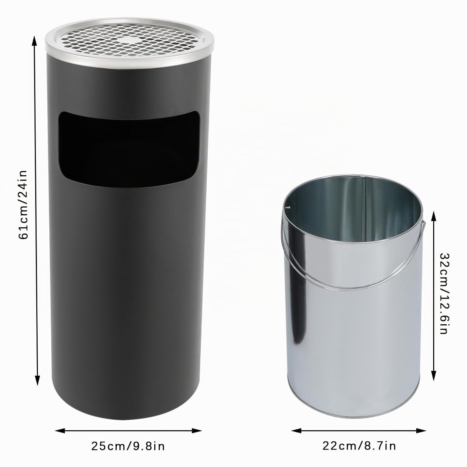 Ouverture LatéRale De La Poubelle Vertical ExtéRieur Poubelle Compacte Pratique Seau intérieur Amovible Résistante Conteneur Alimentaire Adapté Ascenseurs Bureaux Chambres HôTels Noir