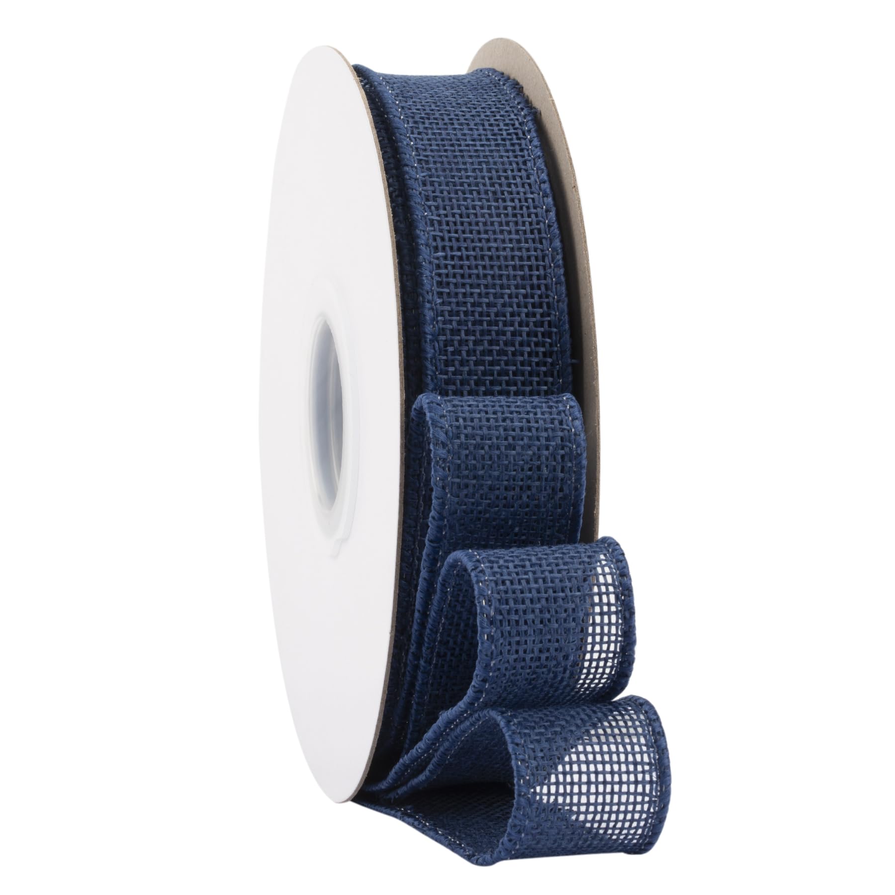 Ribbonitlux Navy Burlap Wired Ribbon, 25mm x 18 Meters, Wired Edge Burlap Ribbon for Gift Wrapping Big Bow, Wreath