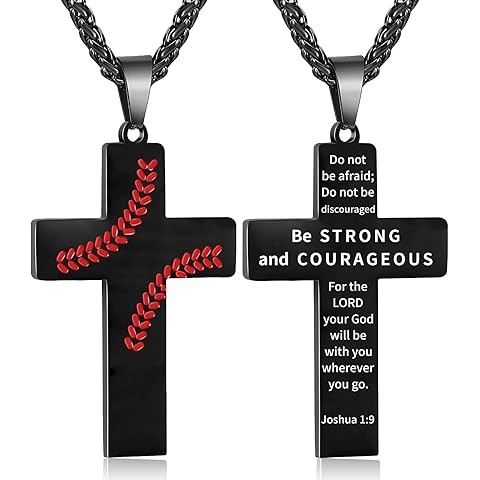 Zocomi Stocking Stuffers Christmas Gift - Baseball Cross Necklace for Boys Men, Stainless Steel Cross Pendant Chain 24 Inches, Inspirational Bible Verse Religious Gift