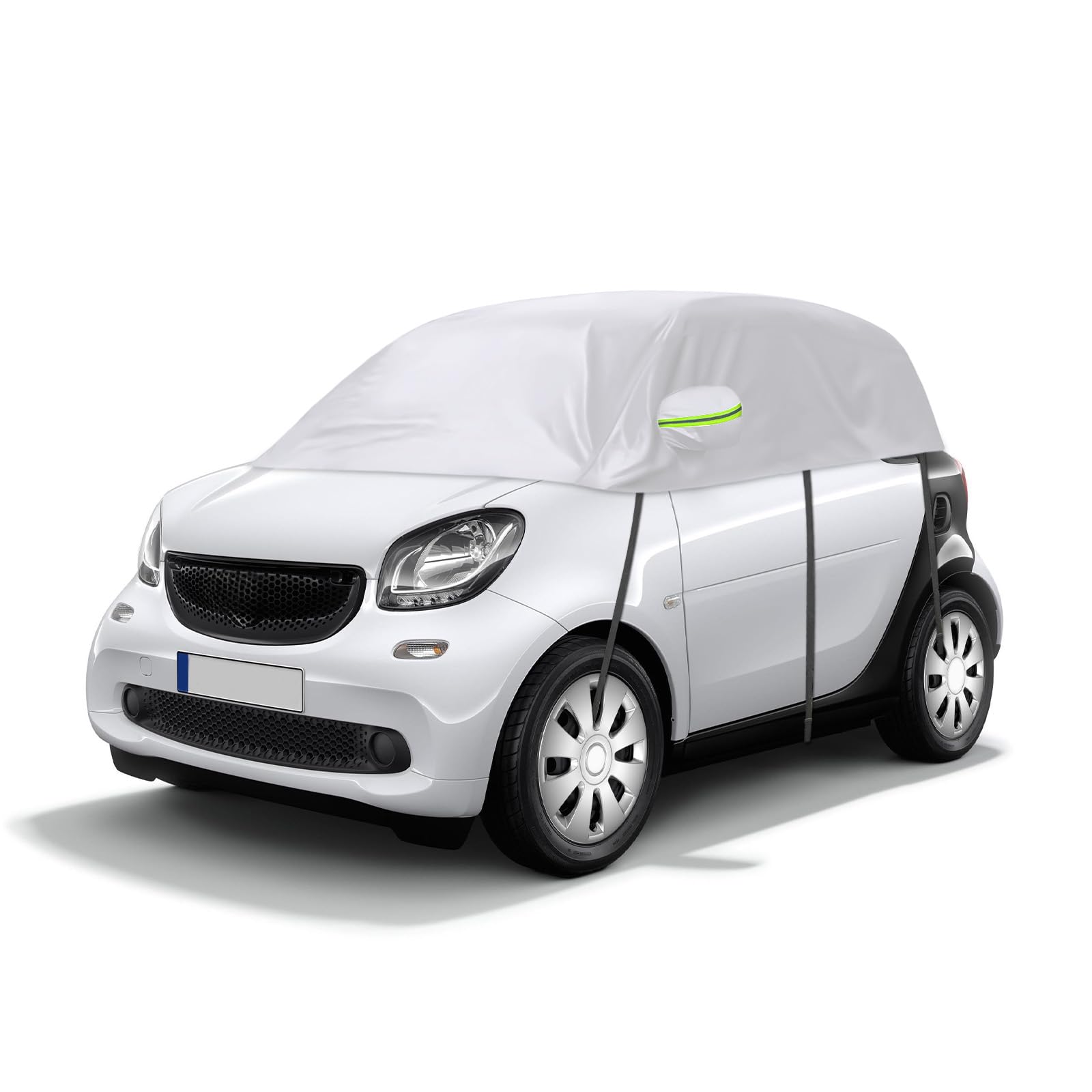 Halbgarage Autoabdeckung Wasserdicht Passend für Smart Fortwo 2006-2025, Atmungsaktiv Autoplane Regen Sonne Schnee Auto Abdeckplane Abdeckung Silber
