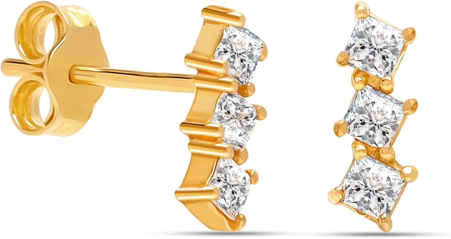Charmsy 925 Sterling Silver Stud Earring for Women Teen | Minimalist CZ Bar Earring | Geometric Shape Mini Bar Stud Earrings