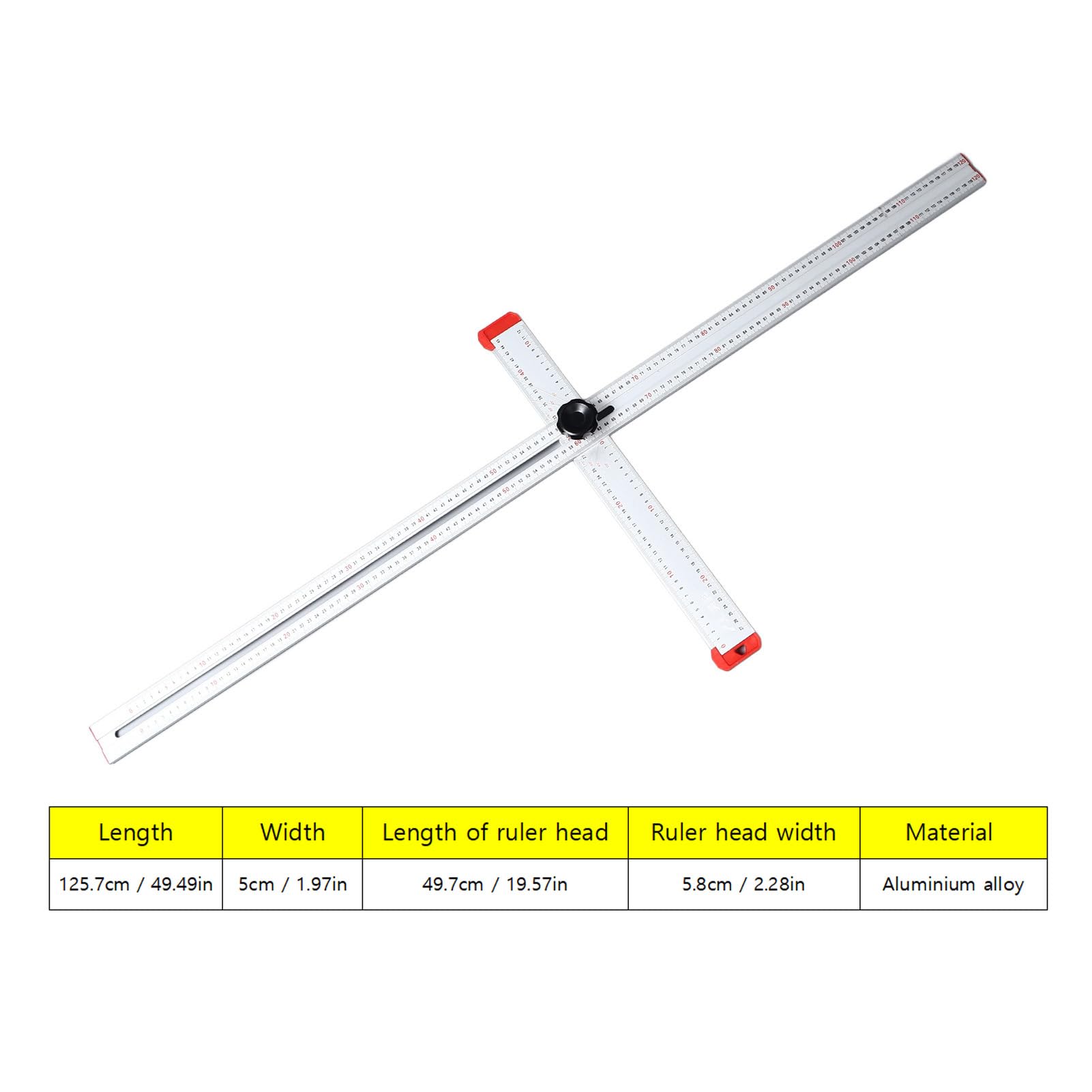 Righello Angolare per la Lavorazione del Legno, Righello a Forma di T in Lega di Alluminio con Misurazione Regolabile per Carpenteria e Costruzioni Accurate 120 Cm