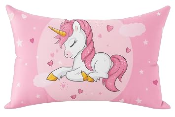 Flying Baby Unicorn Design Printed Kids Cartoon Pillow/Cushion Fiber Filled Size 12x18 Inches (Pink)