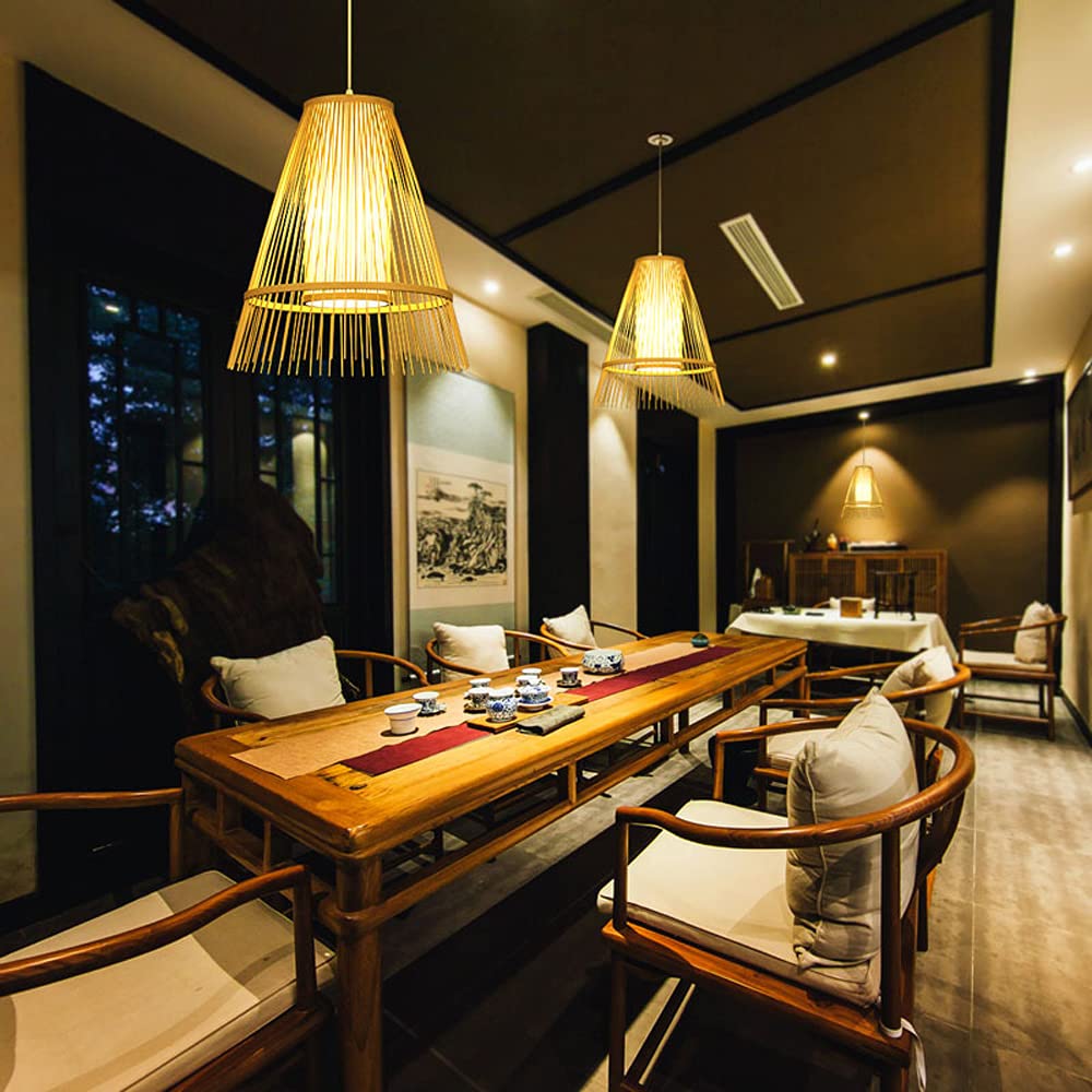 OnlyZoo Lámpara colgante E27 de estilo japonés, lámpara colgante moderna y sencilla, lámpara colgante de bambú, lámpara colgante retro para sala de estar, tatami, restaurante, cafetería, casa de té,