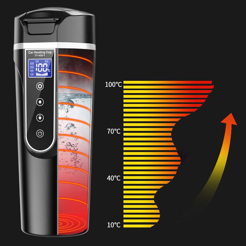 Taza de agua calentada para vehículos (12,0 V, 24 V, camión, hogar, vehículos, calentadores de agua, pequeños aparatos eléctricos, hervidor de agua, pantalla LCD