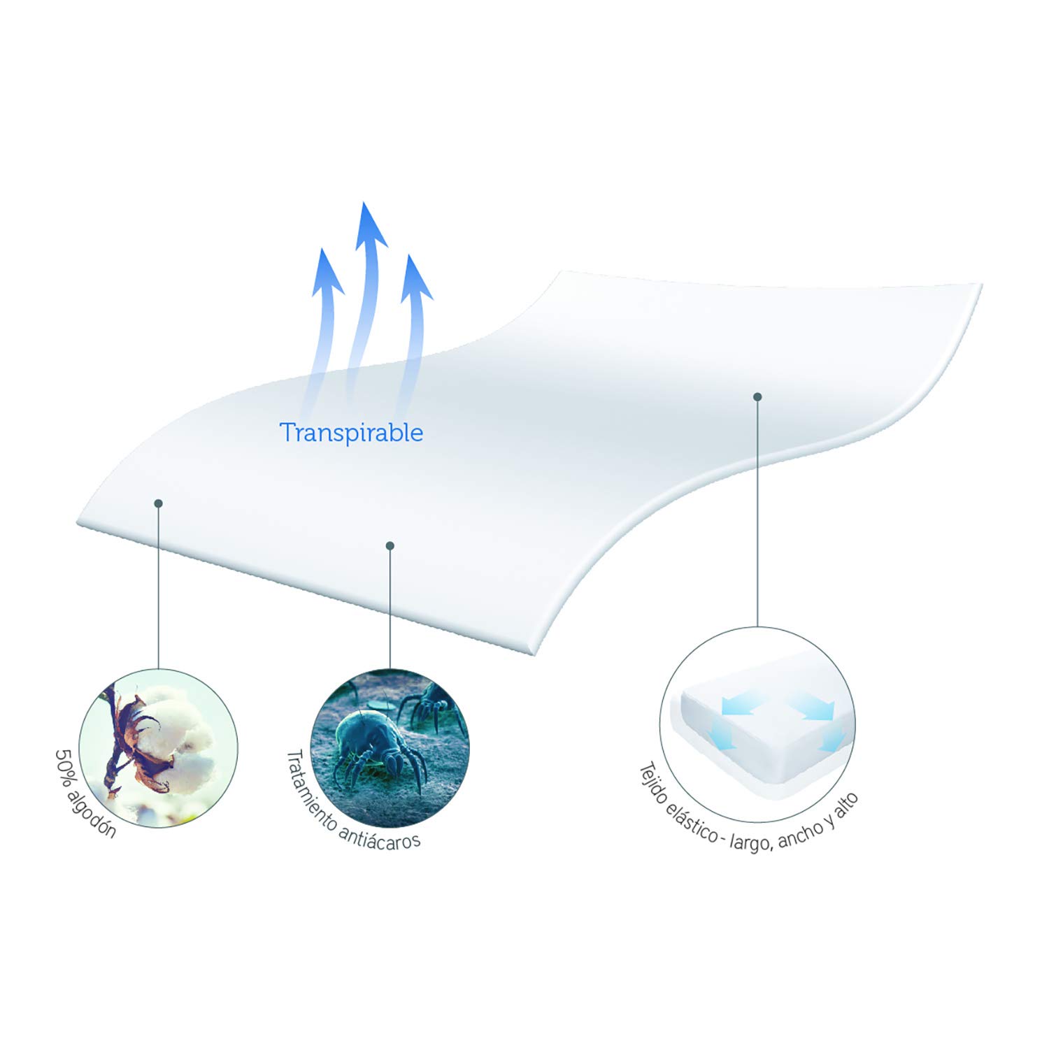 PIKOLIN Home - Funda de Colchón 150 x 190/200 cm de Punto y Antiácaros con Cremallera en U - Protector Colchón Transpirable y Antialérgico, Cubre los 6 Lados, Ajustable hasta 25 cm - Cama de 150 cm
