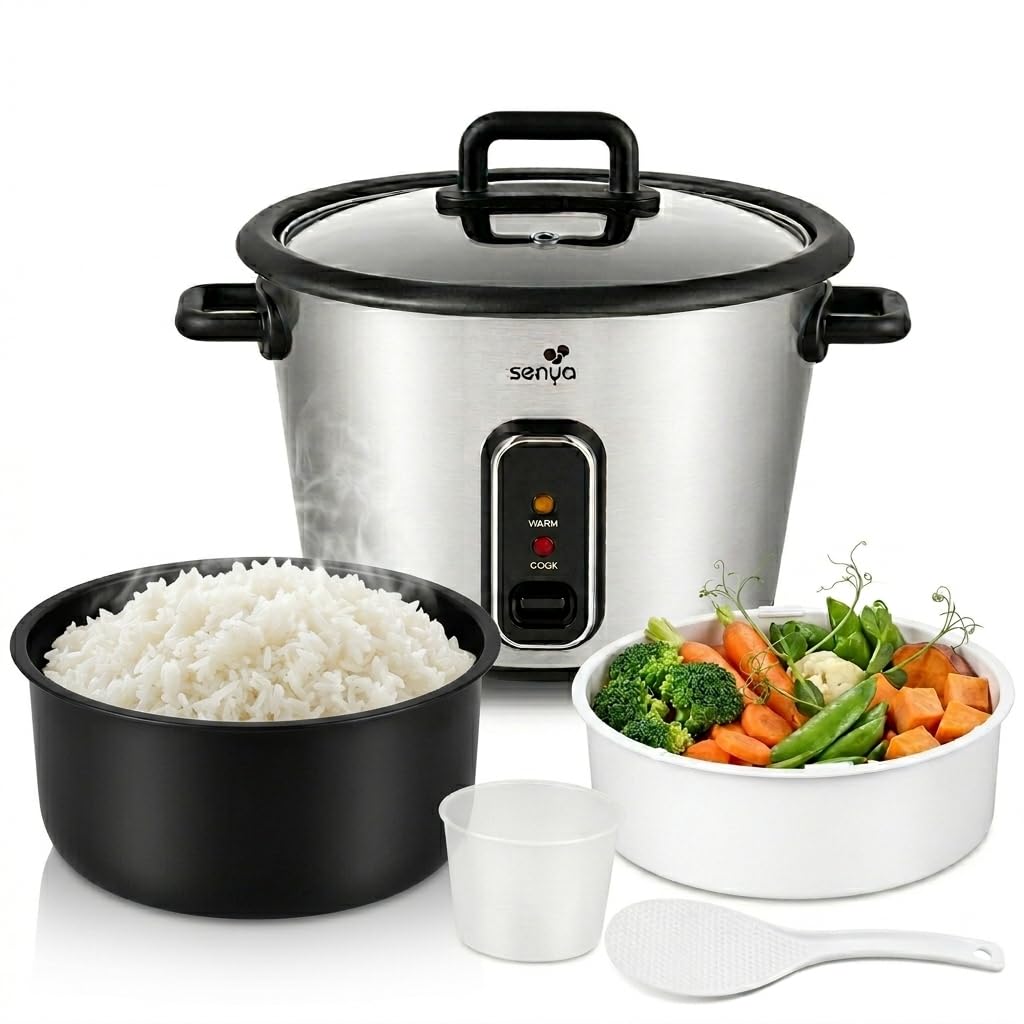 SENYA Perfect Rice Cuiseur à Riz 1,8L – Rice Cooker Électrique 700W – Jusqu'à 10 Tasses de Riz – Maintien au Chaud Automatique – Cuisson Vapeur avec Panier Inclus – Cuve Amovible – Sans BPA