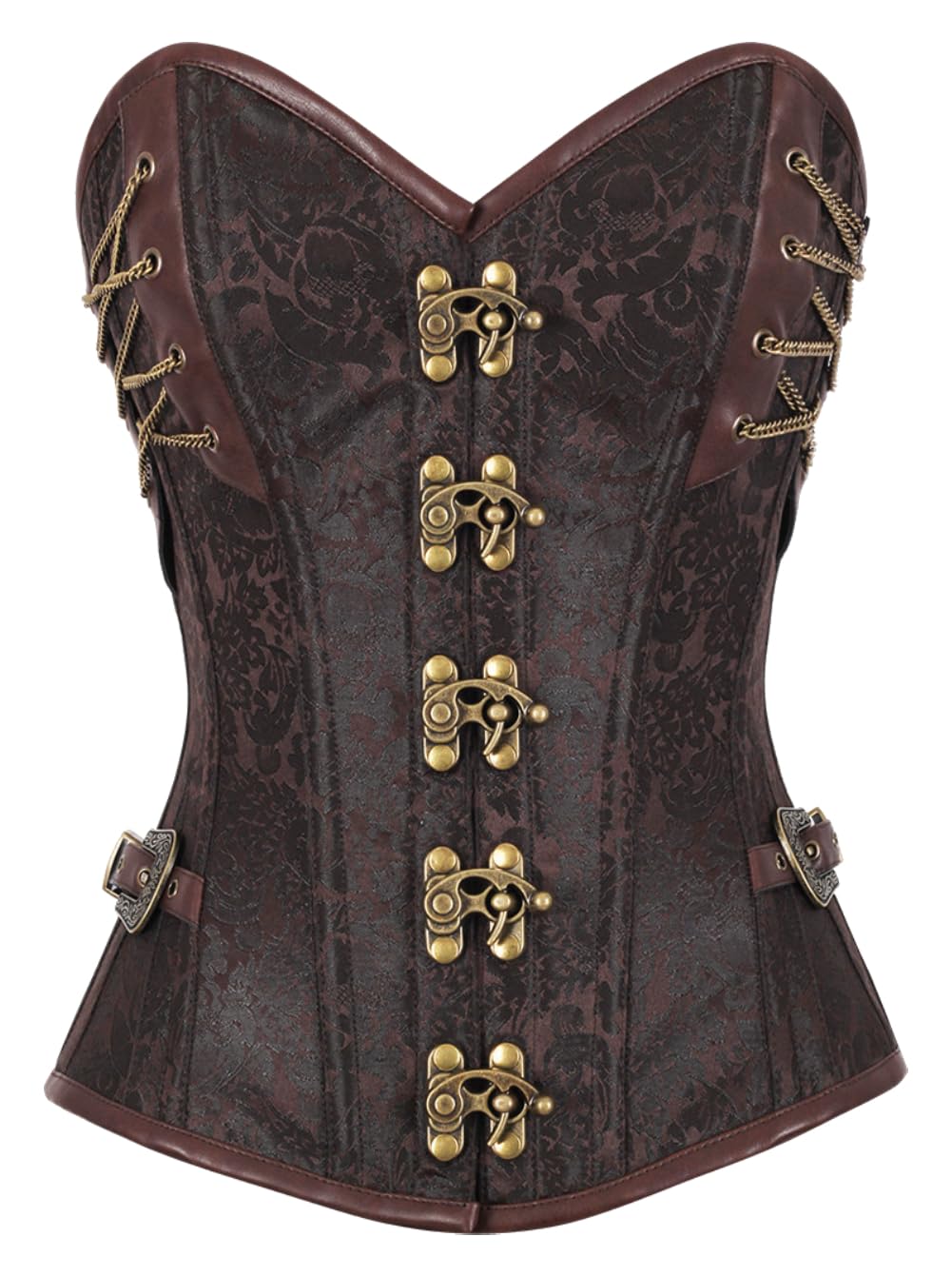 KUOSE Gothic Bustier Corsé con acero cadenas y botones Steampunk Plus size S-6XL