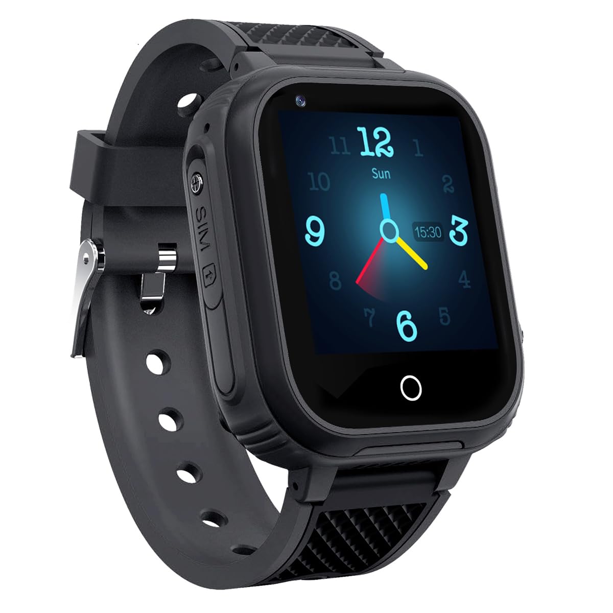 Smartwatch per bambini GPS nero con scheda SIM (obbligatoria) – Orologio intelligente per bambino/ragazza con chiamate, localizzatore GPS, pulsante SOS, controllo parentale e touch screen