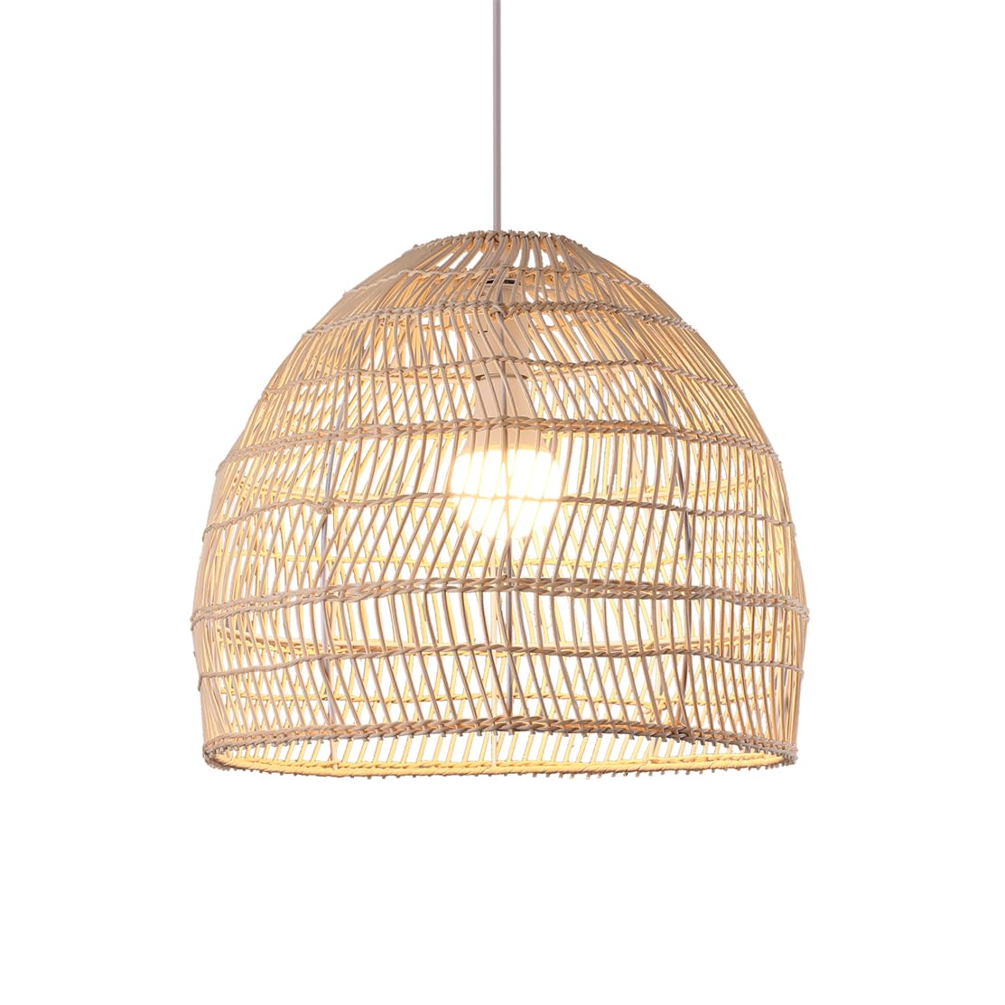 SHUANGZ Rustic Rattan Lamp Shade Black/Beige Wicker Industrial Pendant Lighting with Metal Frame Lantern Handmade Bamboo Cage Lamp Fixtures for Kitchen Island Hallway Entryway - E26 Socket