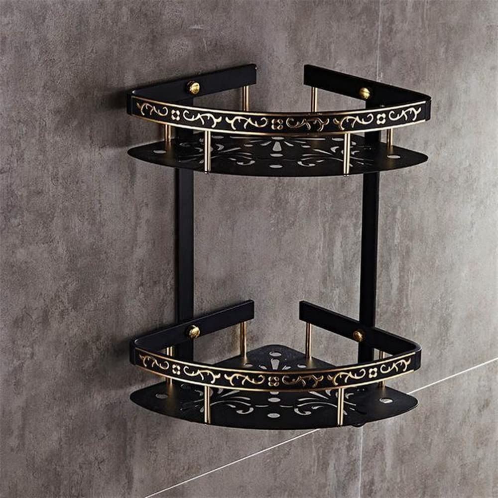 Estantes de baño exquisitos Estante de baño, Estante de Esquina de baño de Doble Capa de Aluminio Negro, Soporte de baño, Cesta de baño Accesorios de baño (Color : 6601BG-2-I)