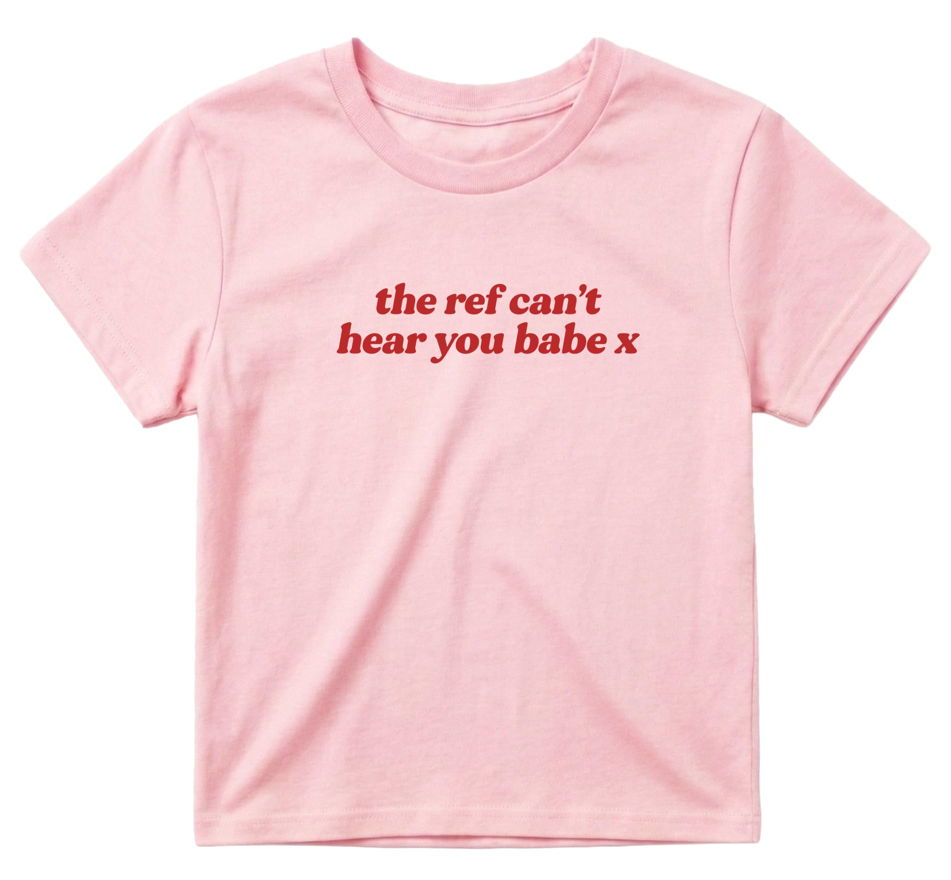 Sanfran Clothing The Ref Can't Hear You Babe Baby Tee T-Shirt Top World Football Shirt England Scotland Country Team 2026 Soccer Womens Flag Varsity Shirt Light Pink (Red Text) - Small