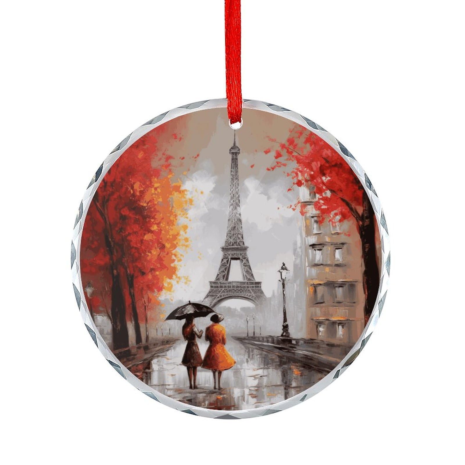 Fodpand Women's Style Eiffel Tower Paris Painting Round Glass Ornament Keepsake Gift Exchange Ideas Car Decor,Christmas Ornaments For Tree Window Garden Ornaments