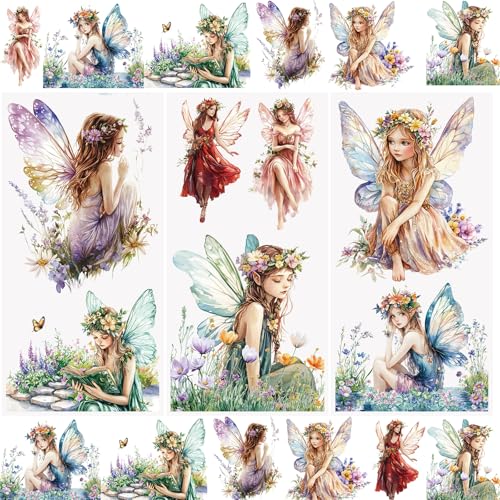 WANDIC 3 Feuilles Autocollants de Transfert de Fées, Autocollant a Transfert à Frotter Meuble Stickers Décoration pour Bricolage, Scrapbooking, Albums...