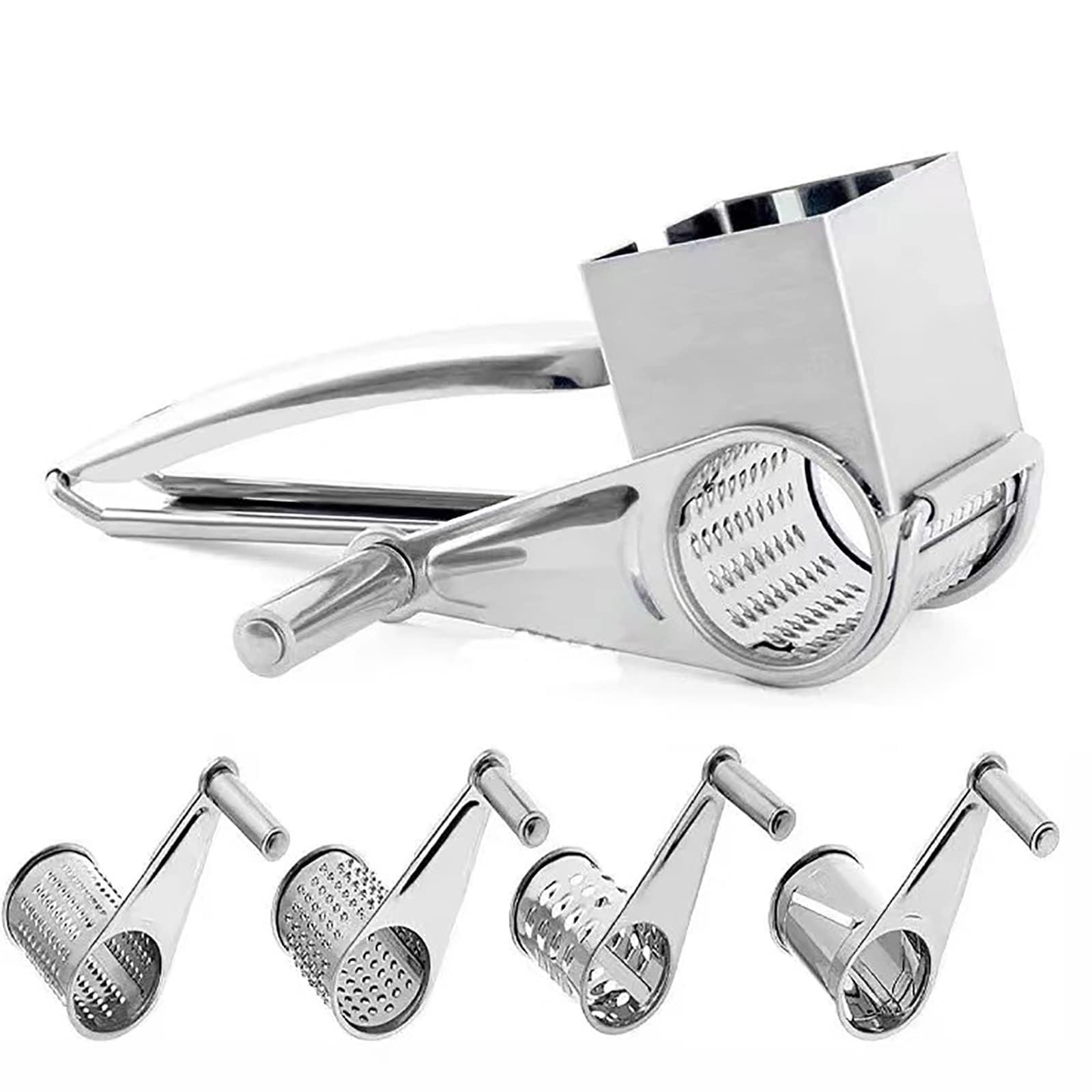 Rallador De Queso Rotatorio Manual 4 En 1, Duradero Y Resistente Al Óxido, De Metal, Con Mango Y 4 Cuchillas Intercambiables De Acero Inoxidable, Ideal For Regalo De Cocina.