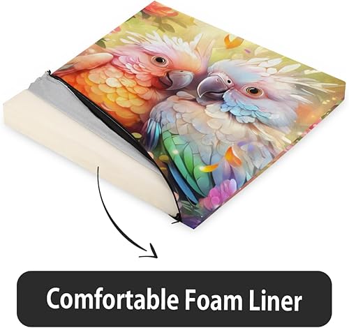 Miniatura 4 de Cojín para silla, 1 paquete de cojines de espuma viscoelástica con diseño de loros, diseño de flores, pájaros, almohadillas cuadradas extraíbles