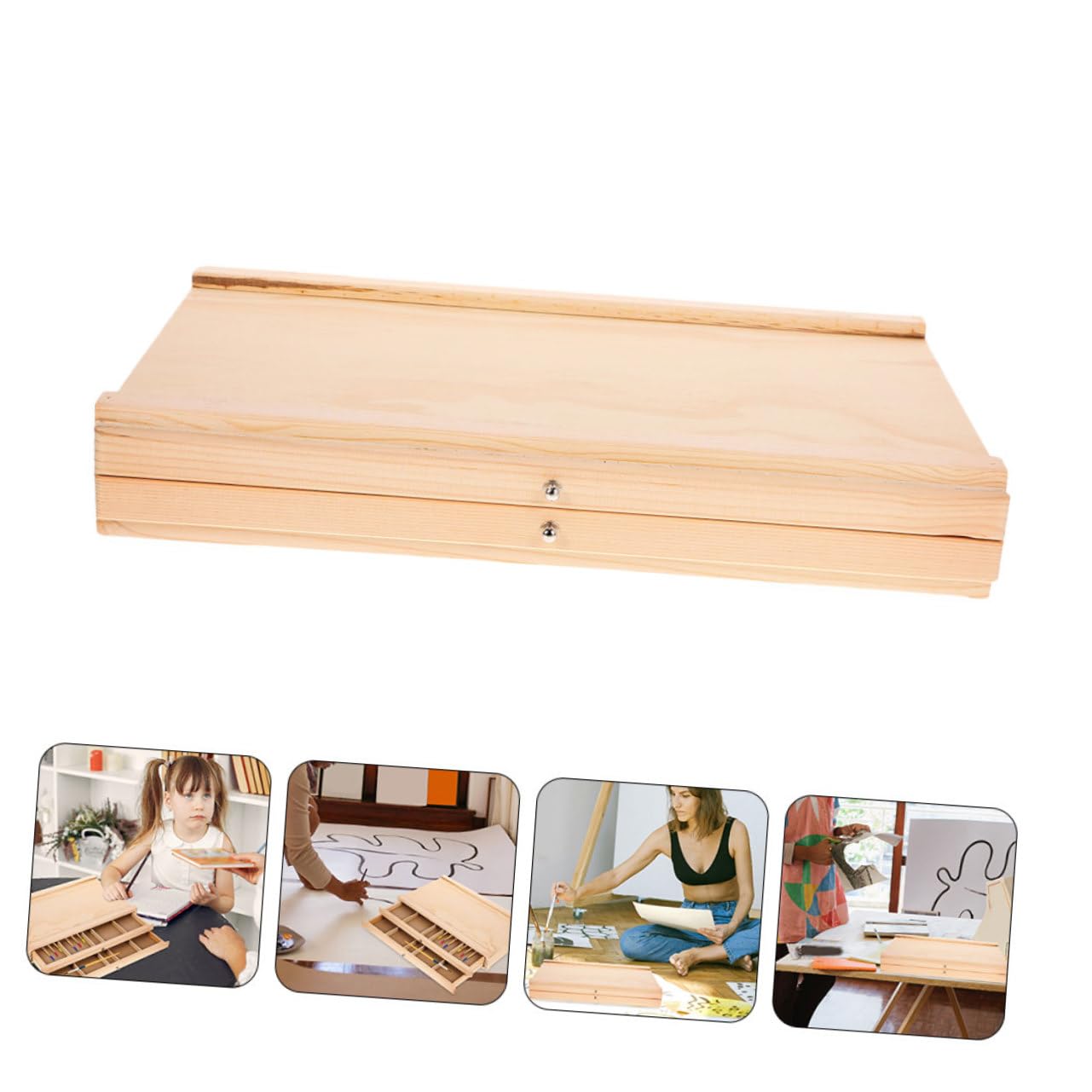OSALADI Wooden Pencil Box Supply Storage Organizer for Sketching Painting Elegant Design Durable Wooden Craft Storage for Artists for Outdoor Indoor Use