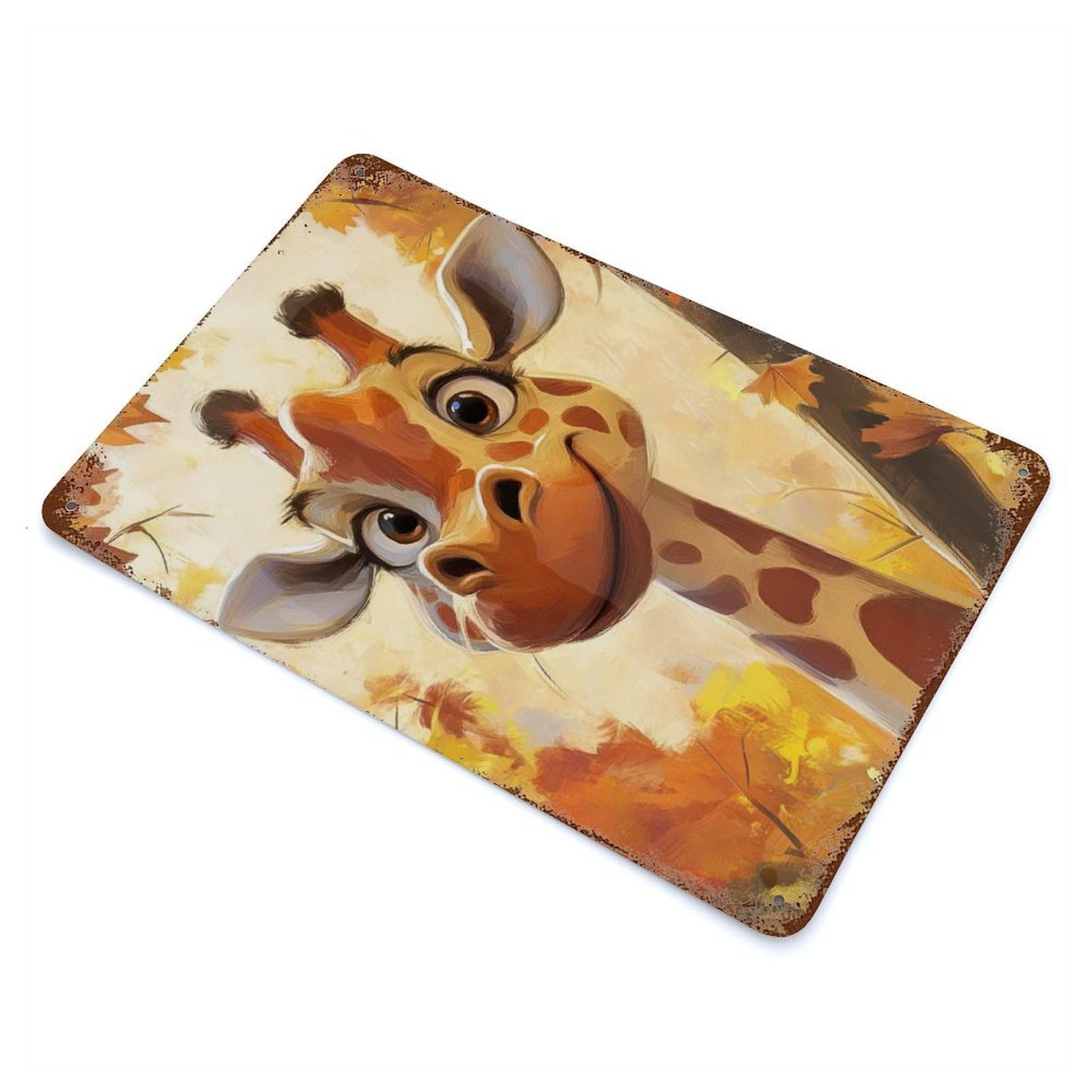 Rust Effect Smiling Giraffe in Autumn Vintage Rust Metal Sign 11.8"x7.9", Farmhouse Wall Decor for Farmhouse, Kitchen And Entryway Decor