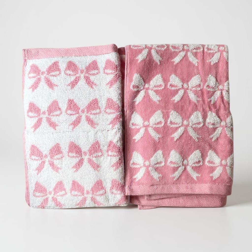 Luxury Bow Hand Towels Set of 2 - Ultra-Absorbent Quick-Dry Cotton Towels for Bathroom Spa Hotel Quality Comfort