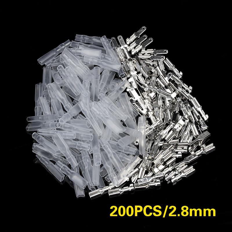 Lot de 200 connecteurs de fils de 2,8 mm assortis avec cosses femelles + cosses mâles + manchons isolants transparents