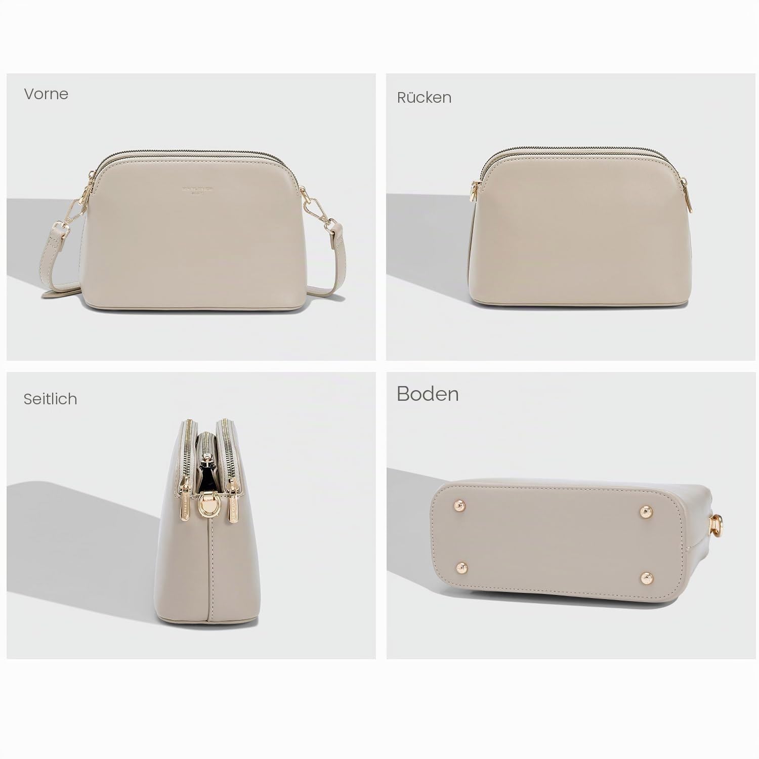 David Jones - Damen Kleine Umhängetasche - Schultertasche PU Leder Viele Fächer 3 Reißverschlüssen Frau - Crossbody Bag mehrere Taschen - Modisch Elegant Handtasche Alltag Abend Freizeit -
