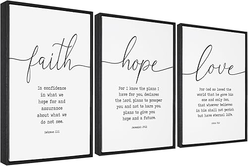 Versículos bíblicos de Faith Hope and Love enmarcados, 3 piezas, lienzo decorativo para pared, listo para colgar, oración de serenidad, arte de