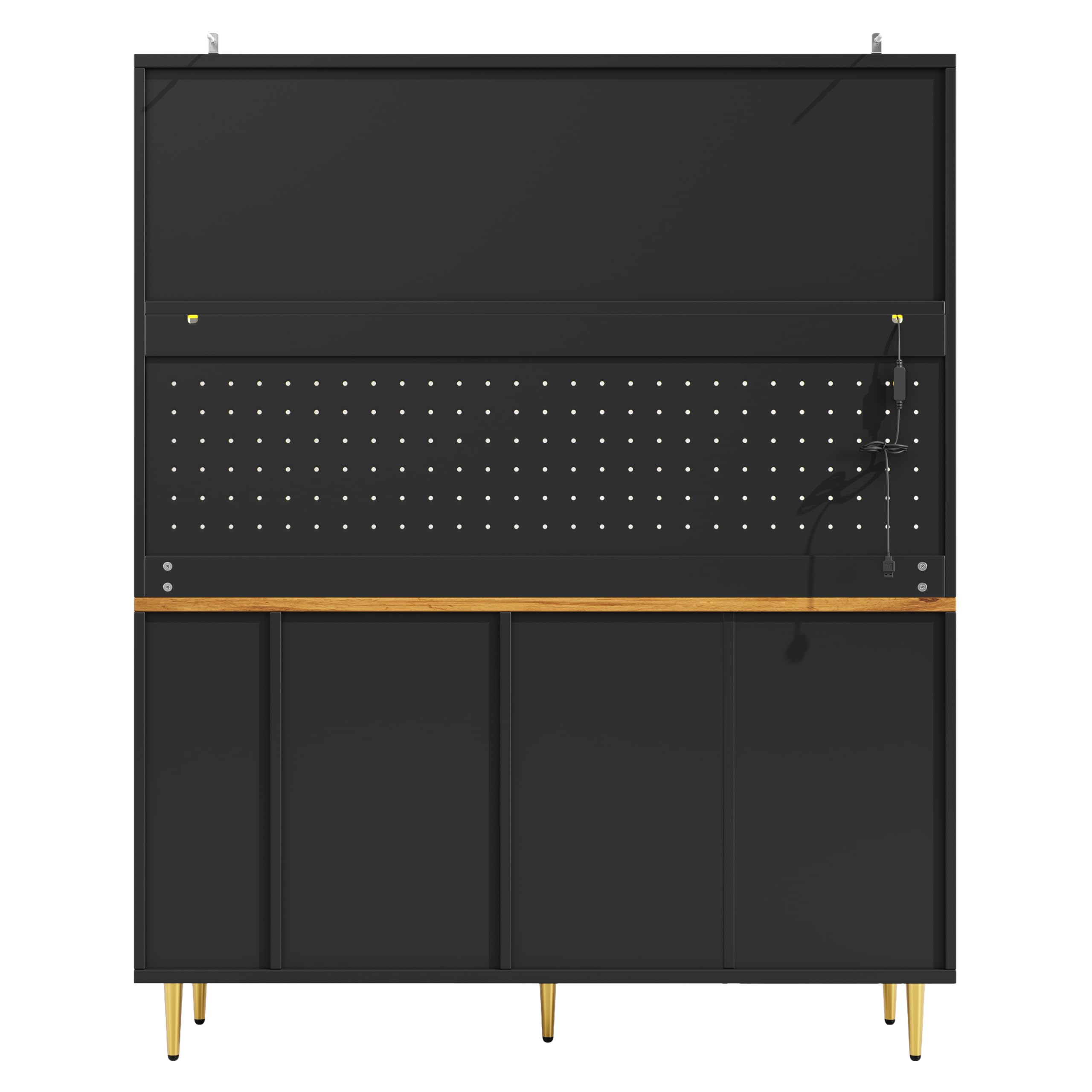 Armadio alto per soggiorno (145 × 39 × 171 cm), armadio da cucina, armadio alto con ripiani a parete forati (nero)