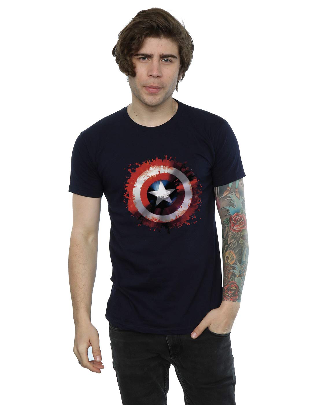 Absolute Cult Men's Deep Navy Marvel Avengers Captain America Art Shield T-Shirt Large