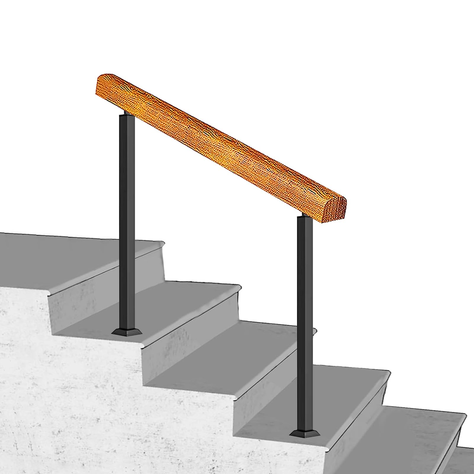 Lanmmraifc Height 85Cm Adjustable Wooden Handrail For 3-4 Steps, Outdoor Stair Railing Front Porch Transitional Hand Rail, Interior Exterior Handrail Picket For Outdoor Steps(,130Cm/51Inch)