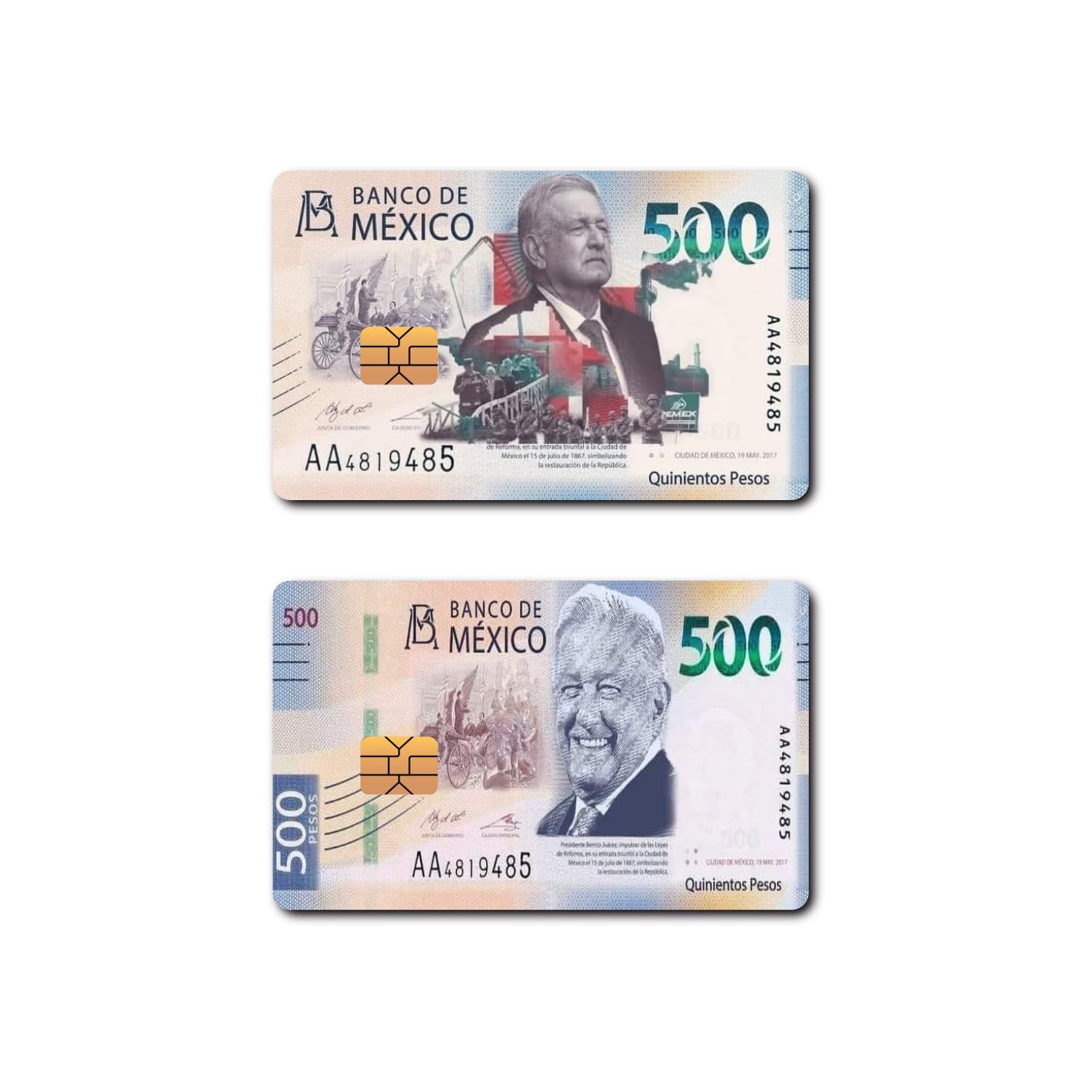 Funny Mexican Credit/Debit Card Skin Cover Vinyl Stickers - Billetes de Mexico - (AMLO Card Sticker)