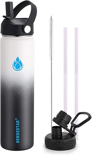 Botella Sendestar de acero inoxidable, 2 o 3 tapas, 18 onzas, 24 onzas, 32 onzas, 40 onzas, 64 onzas, 87 onzas, doble pared aislada al vacío, a