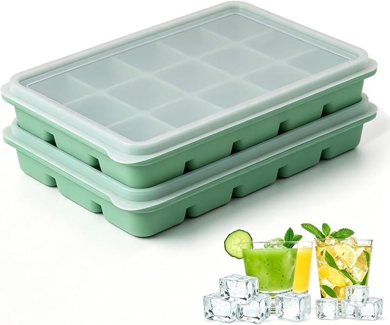 Bandejas para cubitos de hielo con tapa, 2 paquetes de 30 cubitos Bandejas para cubitos de hielo de silicona flexibles y apilables duraderas para congelador con tapas de silicona extraíbles para alimentos para bebés, whisky, cócteles, café, sin BPA