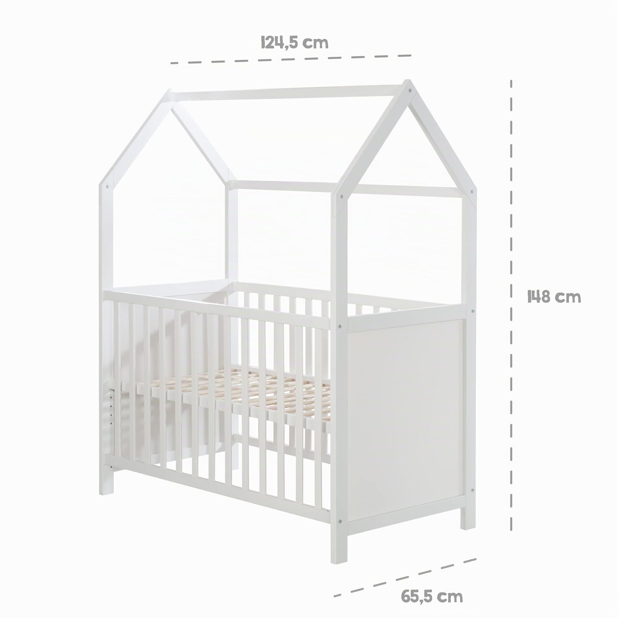 roba Lit Bébé Cabane 60x120 cm avec Plan et Matelas à Langer - Convertible et Réglable en Hauteur - Blanc